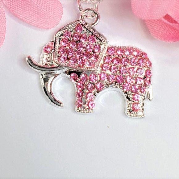 Pink Pave Crystal Elephant Necklace - Picture 1 of 6